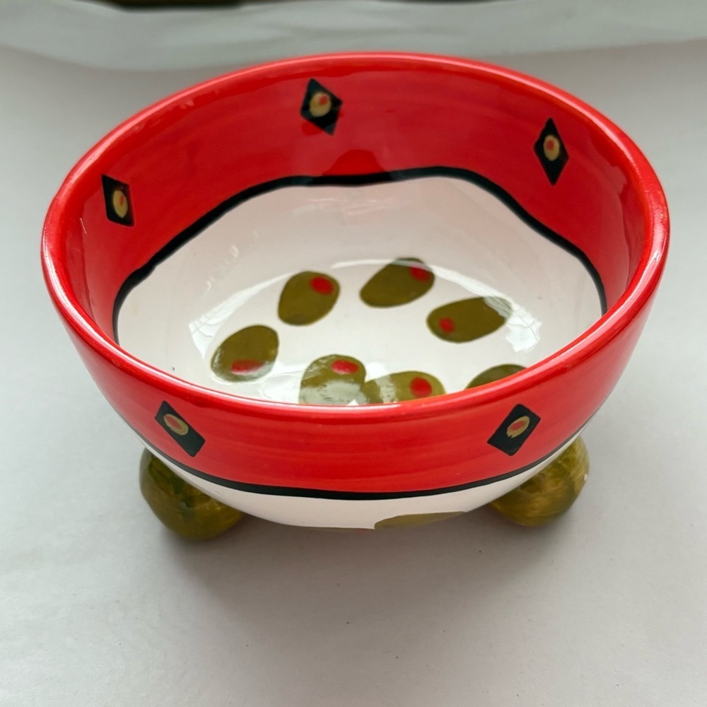 RARE FIND Bella Casa by Ganz Ceramic Footed Olive Bowl